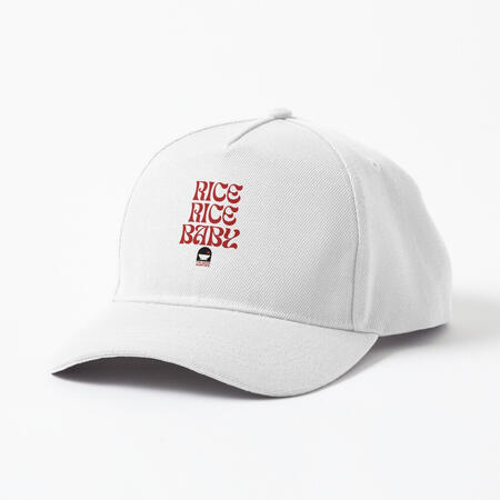 Rice Rice Baby Baseball Cap White baseball cap with red text Rice Rice Baby