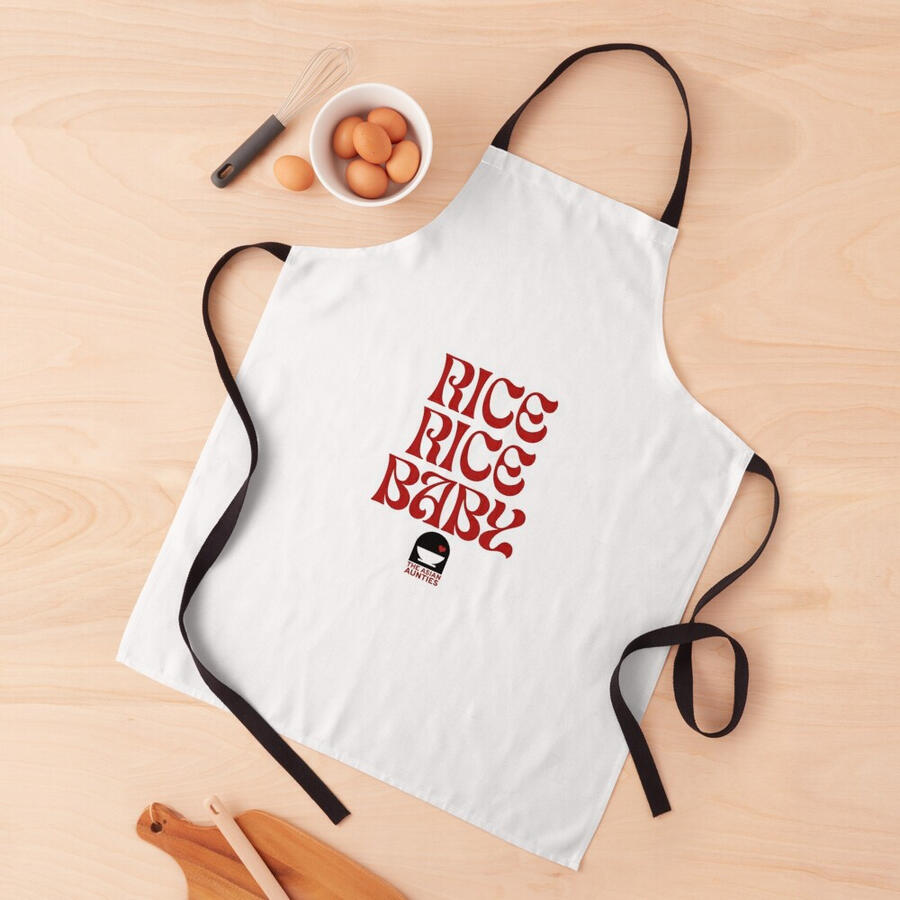 White Apron with text Rice Rice Baby